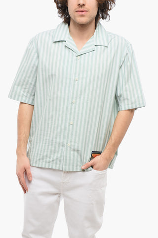 Short Sleeved Striped Shirt with Contrasting Logo Patch