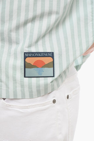 Short Sleeved Striped Shirt with Contrasting Logo Patch