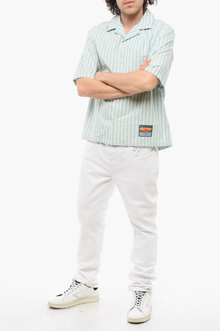 Short Sleeved Striped Shirt with Contrasting Logo Patch