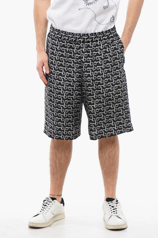 Shorts in Seta con Motivo Chain ed Elastico in Vita