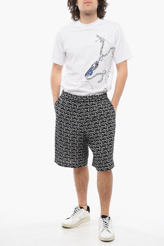 Shorts in Seta con Motivo Chain ed Elastico in Vita