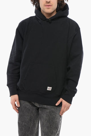 Felpa Hoodie in Cotone Felpato a Tinta Unita con Tasca A Toppa
