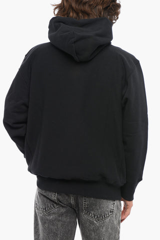 Felpa Hoodie in Cotone Felpato a Tinta Unita con Tasca A Toppa