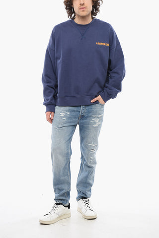Brushed Cotton Crewneck Sweatshirt with Maxi Print on Back