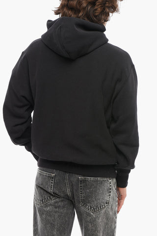 Felpa Hoodie in Cotone Felpato a Tinta Unita con Tasca A Toppa