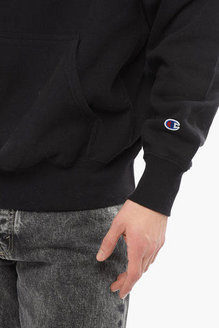Felpa Hoodie in Cotone Felpato a Tinta Unita con Tasca A Toppa