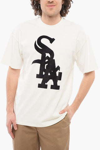 Solid Color MIDWEST Crewneck T-Shirt with Contrasting Flocked Print