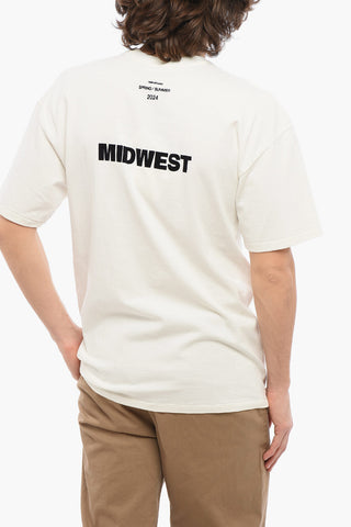 Solid Color MIDWEST Crewneck T-Shirt with Contrasting Flocked Print
