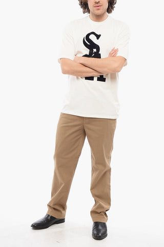 Solid Color MIDWEST Crewneck T-Shirt with Contrasting Flocked Print