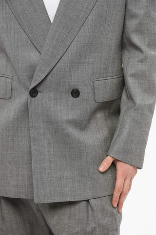 Double-breasted Twill Wool Blazer with Flap Pockets