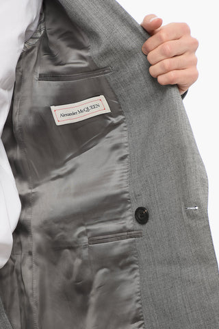 Double-breasted Twill Wool Blazer with Flap Pockets