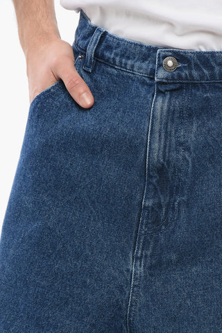 Baggy Fit Shorts with Logoed Button