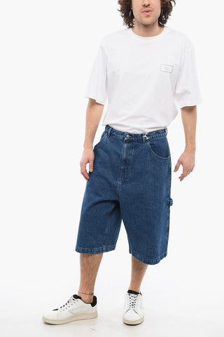 Baggy Fit Shorts with Logoed Button