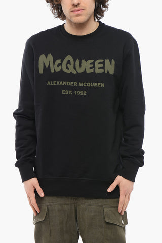 Crew Neck Cotton Sweatshirt with Printed Logo