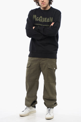 Crew Neck Cotton Sweatshirt with Printed Logo