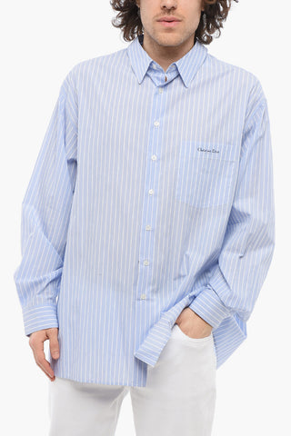 Pinstriped Shirt with Embroidered Logo