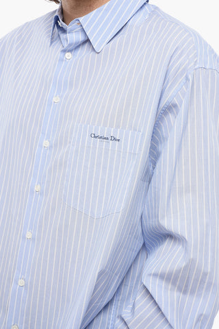 Pinstriped Shirt with Embroidered Logo