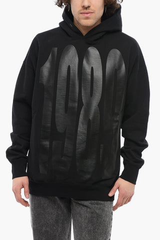 Felpa Hoodie in Cotone con Maxi Logo Stampato
