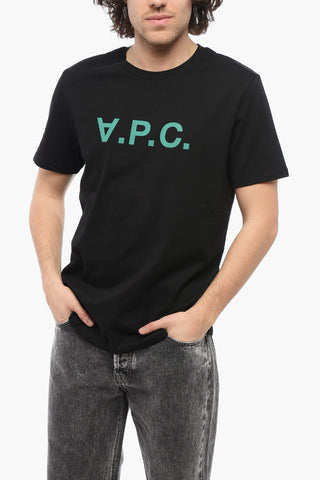 Solid Color Crew-neck T-Shirt with Flocked Logo