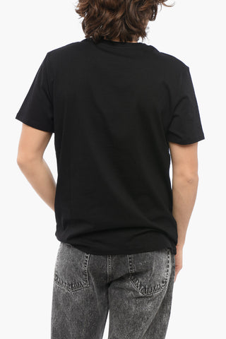 Solid Color Crew-neck T-Shirt with Flocked Logo