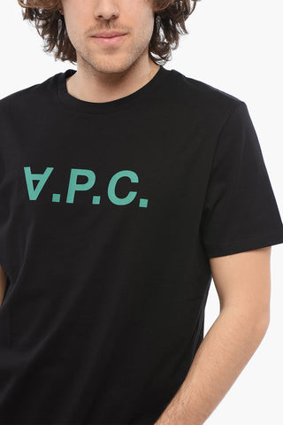 Solid Color Crew-neck T-Shirt with Flocked Logo