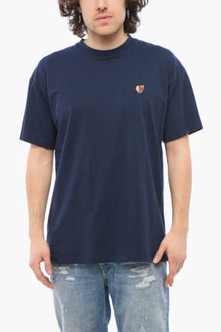 Solid Color Crew-neck T-Shirt with Contrasting Embroidery