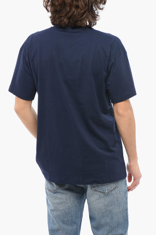 Solid Color Crew-neck T-Shirt with Contrasting Embroidery