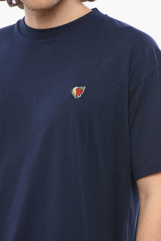 Solid Color Crew-neck T-Shirt with Contrasting Embroidery