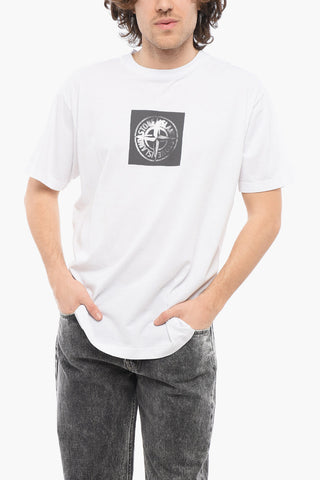 Solid Color Crew-neck T-Shirt with Contrasting Logo