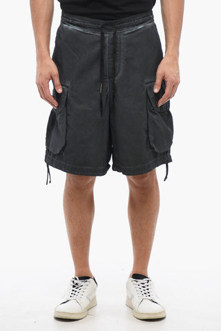 Faded Effect Cotton and Nylon Cargo Shorts