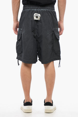 Faded Effect Cotton and Nylon Cargo Shorts