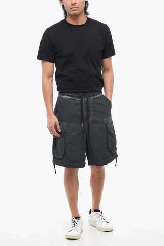 Faded Effect Cotton and Nylon Cargo Shorts