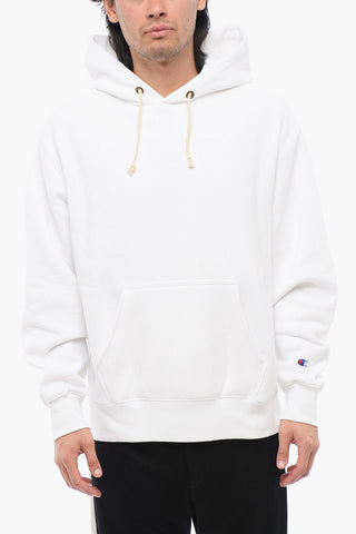 Felpa Hoodie in Cotone Felpato a Tinta Unita con Tasca A Toppa