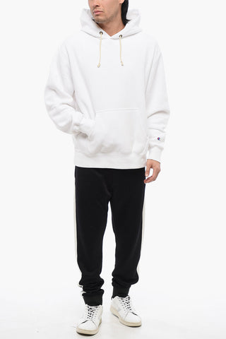 Felpa Hoodie in Cotone Felpato a Tinta Unita con Tasca A Toppa
