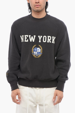 Fleeced-Cotton NEW YORK Crew-Neck Sweatshirt with Embroidery