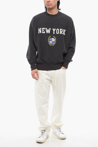 Fleeced-Cotton NEW YORK Crew-Neck Sweatshirt with Embroidery