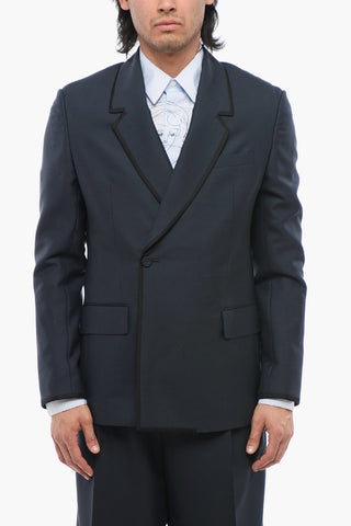 Zweireiher-Blazer aus Wolle mit Satinbesatz