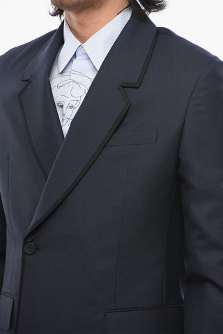 Zweireiher-Blazer aus Wolle mit Satinbesatz