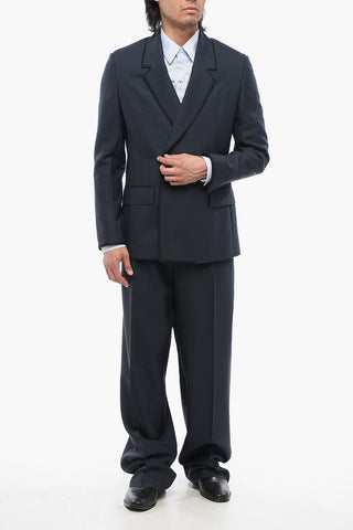 Zweireiher-Blazer aus Wolle mit Satinbesatz