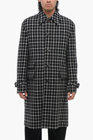 Windowpane Check Wool Blend Coat