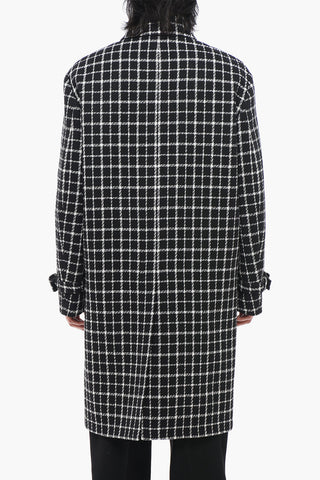 Windowpane Check Wool Blend Coat