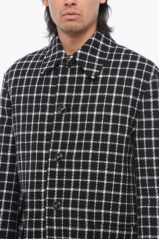 Windowpane Check Wool Blend Coat