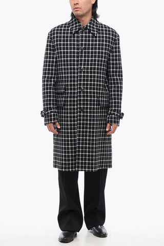 Windowpane Check Wool Blend Coat