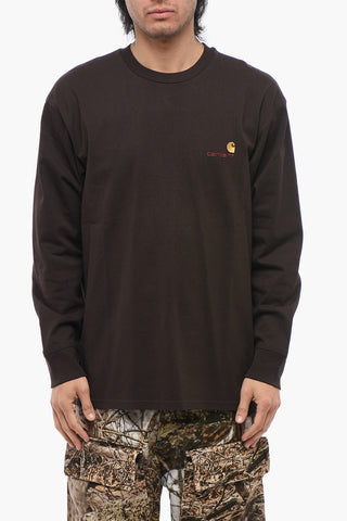 T-shirt Girocollo in Cotone a Maniche Lunghe