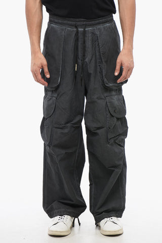 Pantaloni Cargo in Nylon Effetto Sfumato con Elastico in Vita