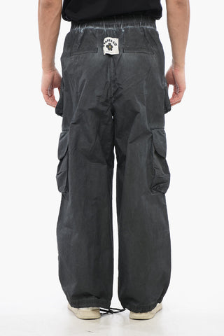 Pantaloni Cargo in Nylon Effetto Sfumato con Elastico in Vita