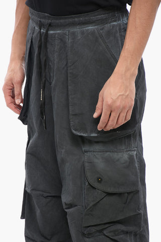Pantaloni Cargo in Nylon Effetto Sfumato con Elastico in Vita