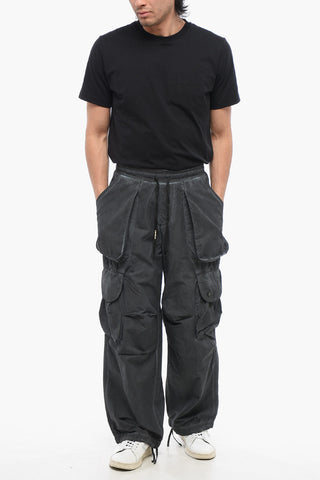 Pantaloni Cargo in Nylon Effetto Sfumato con Elastico in Vita