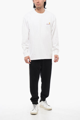 T-shirt Girocollo in Cotone a Maniche Lunghe