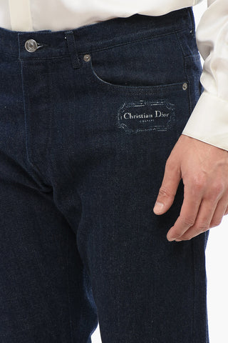 Jeans Lavaggio Scuro con Logo a Contrasto